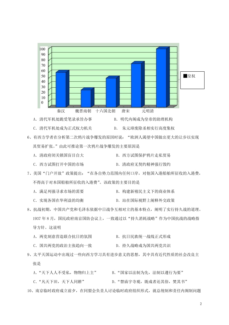 《四川省三台中学实验学校2019-2020学年高一历史上学期期末适应性考试试题》_第2页