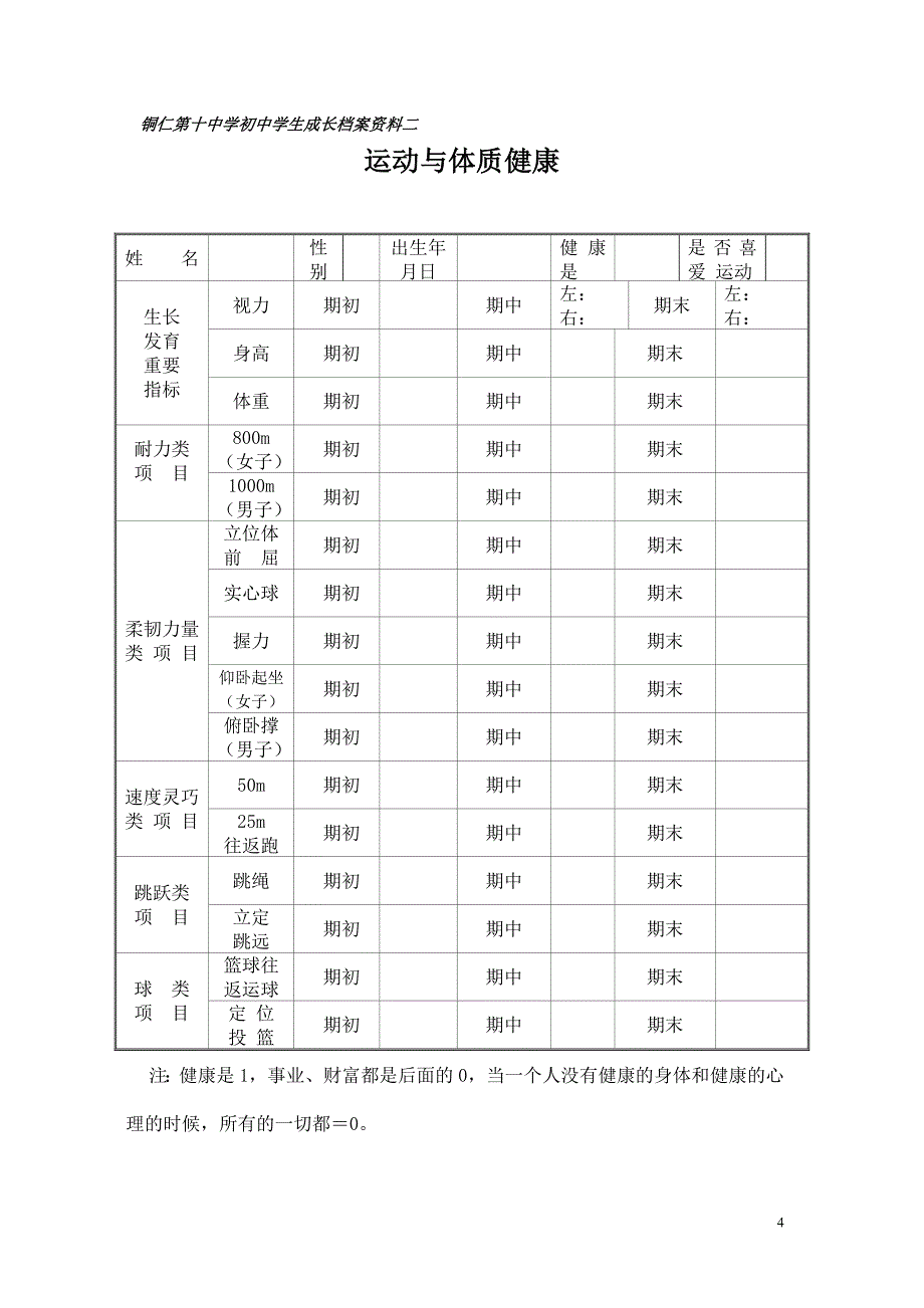 铜仁第十中学初中生成长档案_第4页