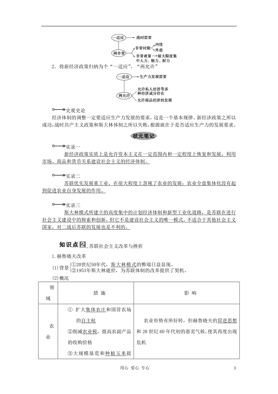 《高三生物 复习精品课件及资料2013届高考历史一轮复习 第25课时苏联社会主义建设的经验与教训精品学案》_第3页