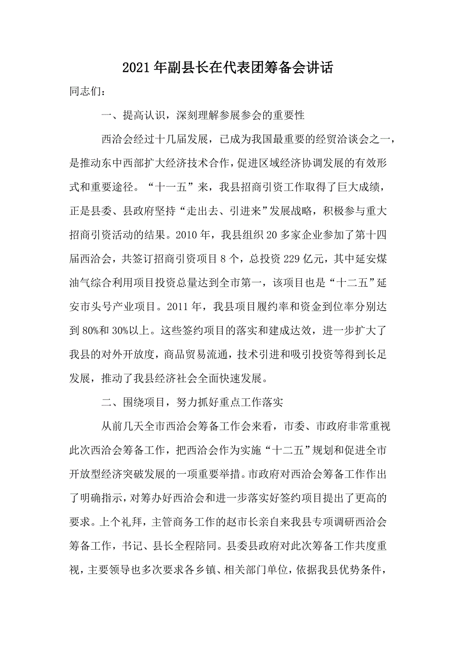 2021年副县长在代表团筹备会讲话_第1页