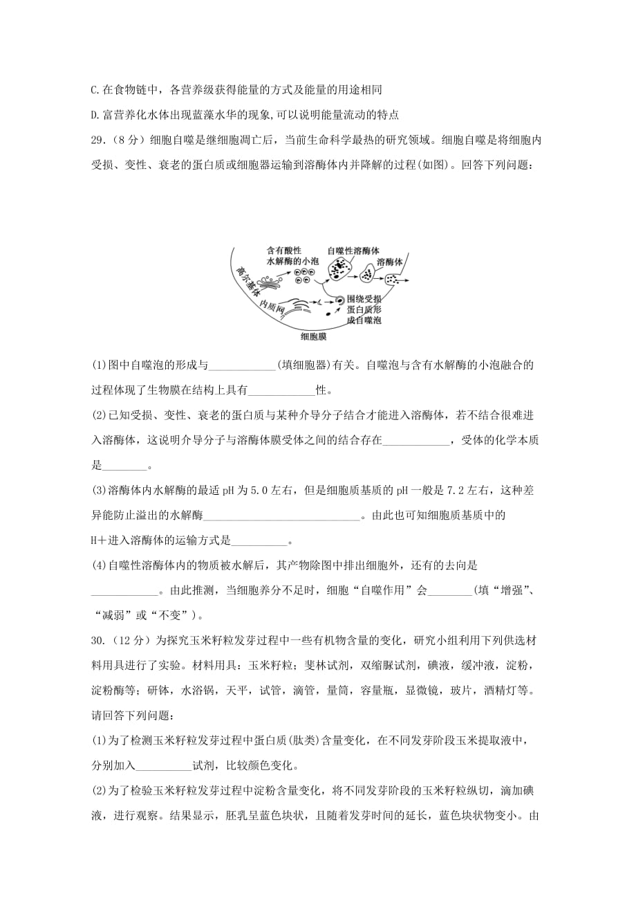 黑龙江省大庆市第四中学2020届高三生物4月月考试题【附答案】_第2页