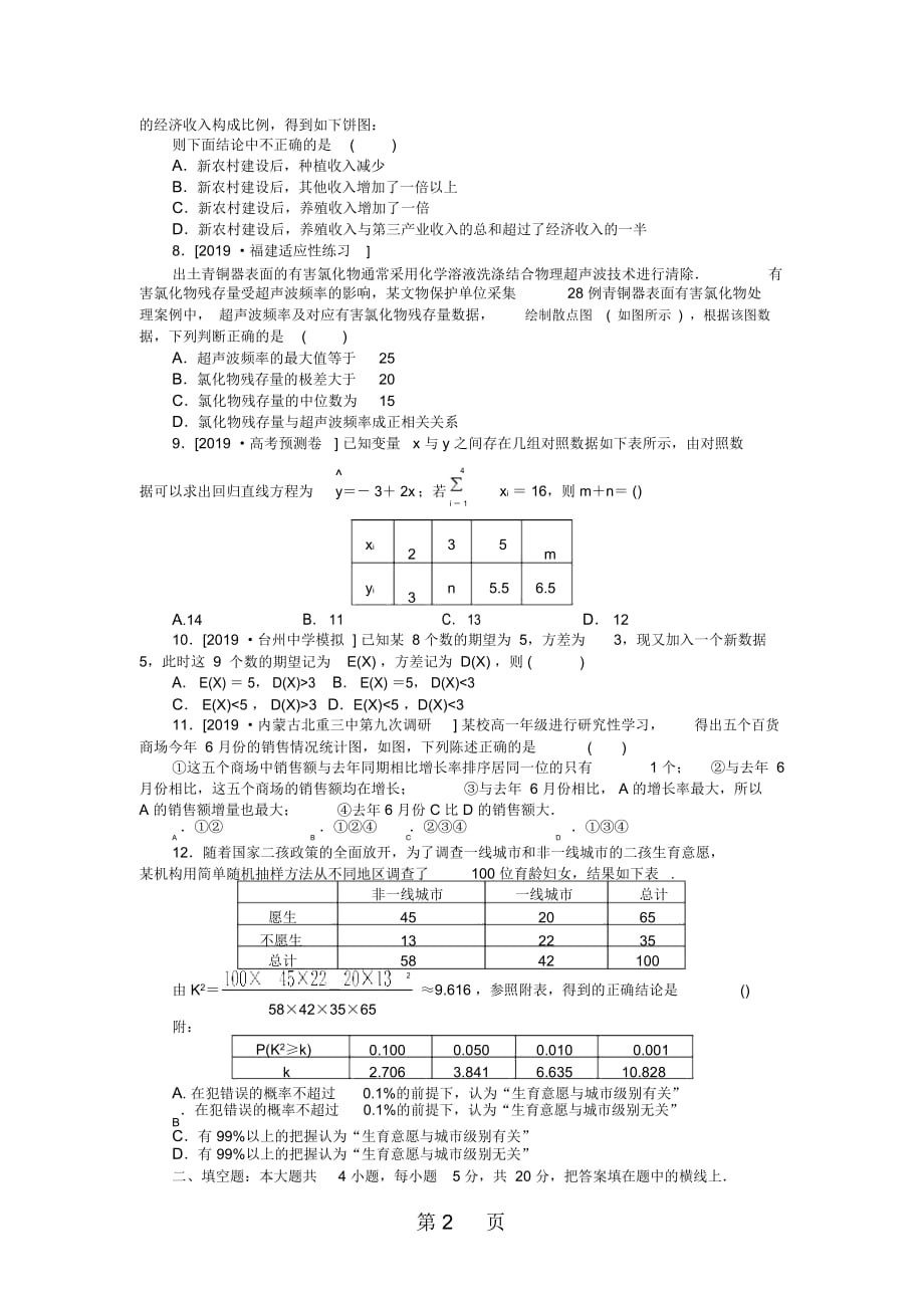 高考数学二轮复习小题专项练习(十五)统计与统计案例理_第3页