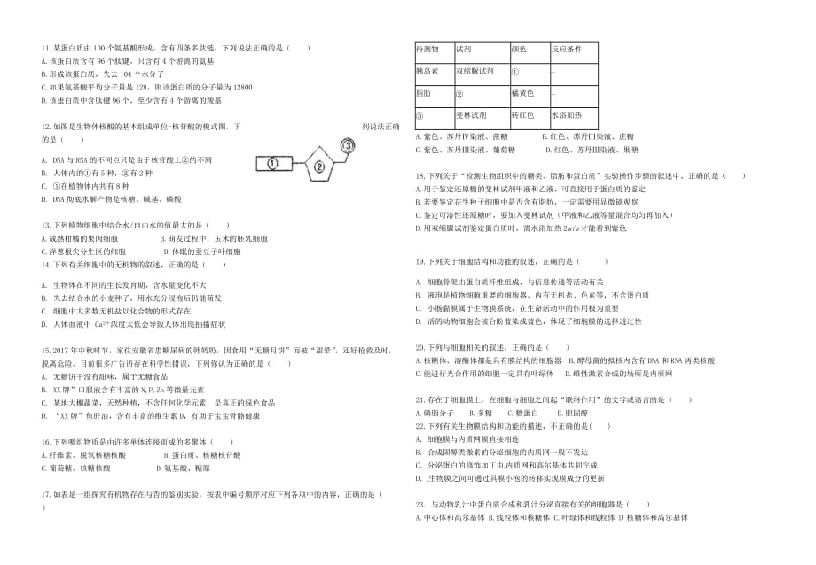 湖北省黄冈市黄梅国际育才高级中学2019-2020学年高一生物10月月考试题【附答案】_第2页