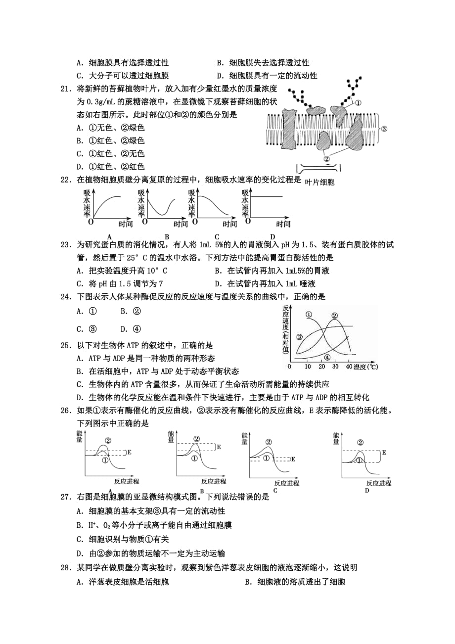 海南省嘉积中学11-12学年高一上学期教学质量监测(三)生物试题_第3页