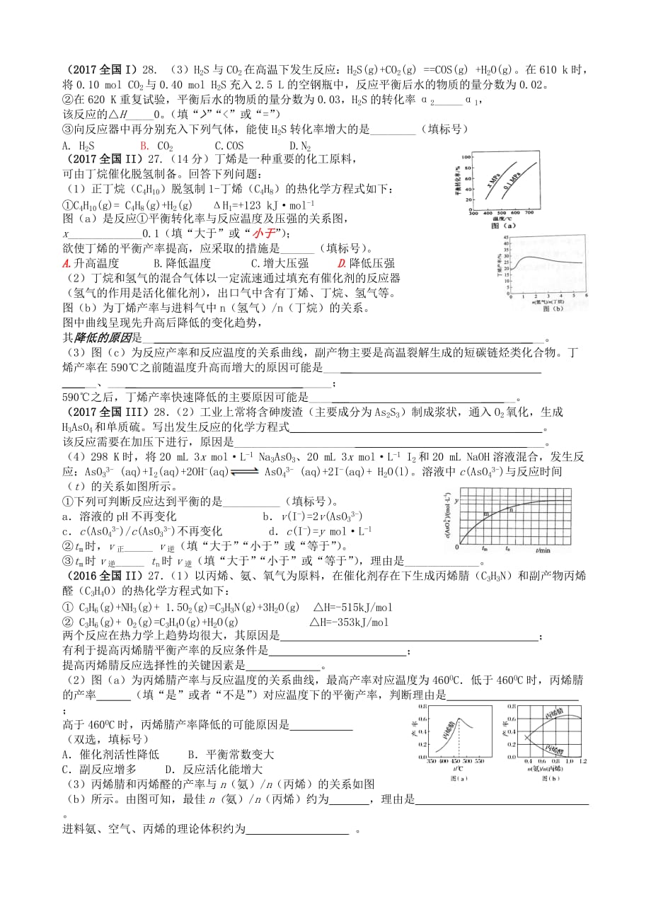 2010-2017全国卷高考题平衡移动、图像与文字表达精选201712186页_第1页