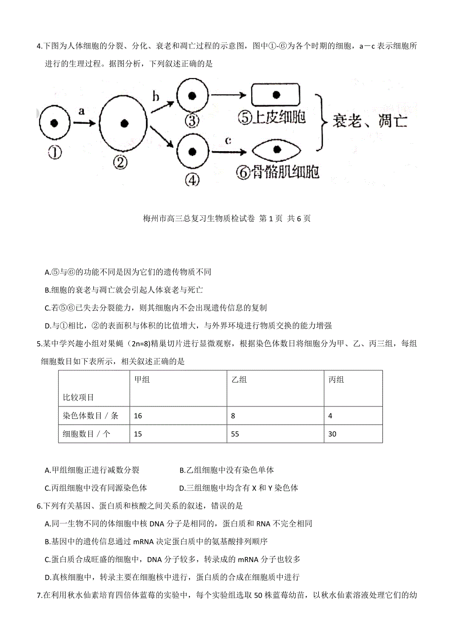 广东省梅州市2021届高三下学期3月总复习质检生物试题 Word版含答案_第2页