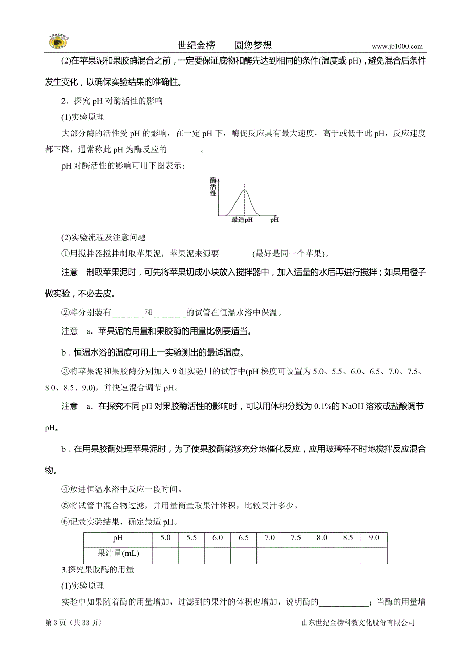 2013高二生物精品学案：专题4酶的研究与应用学案）_第3页