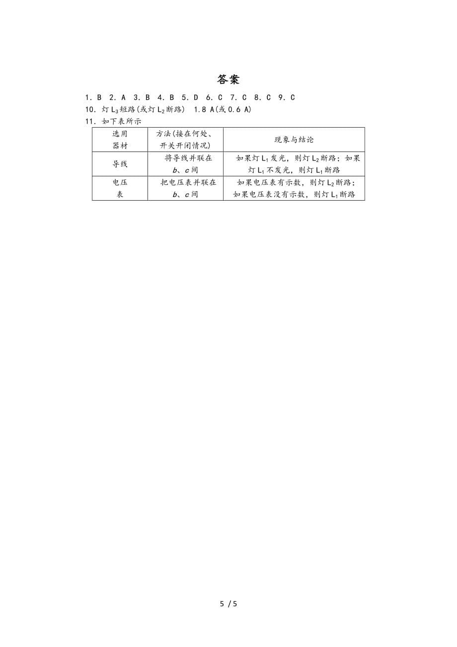 人教版九年级物理全册专题训练：电路故障_第5页