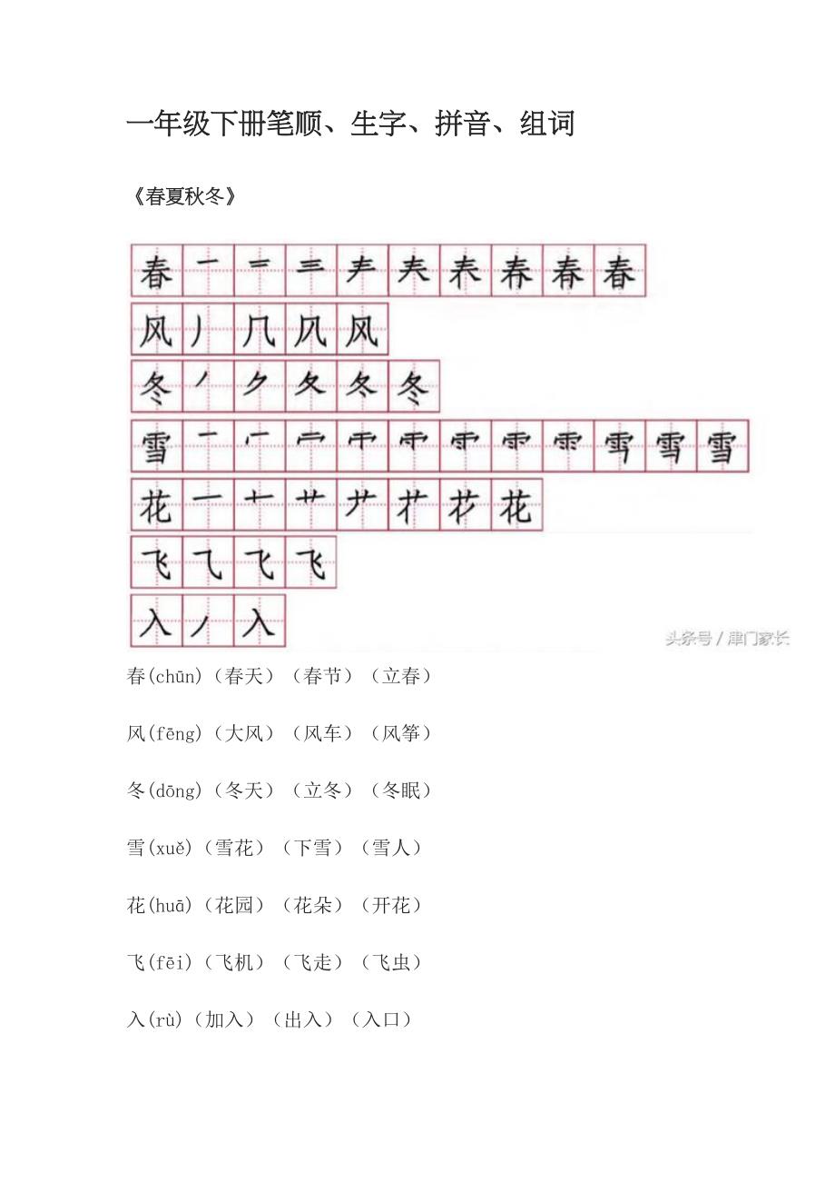 一年级下学期语文生字(人教版)31页31页_第1页