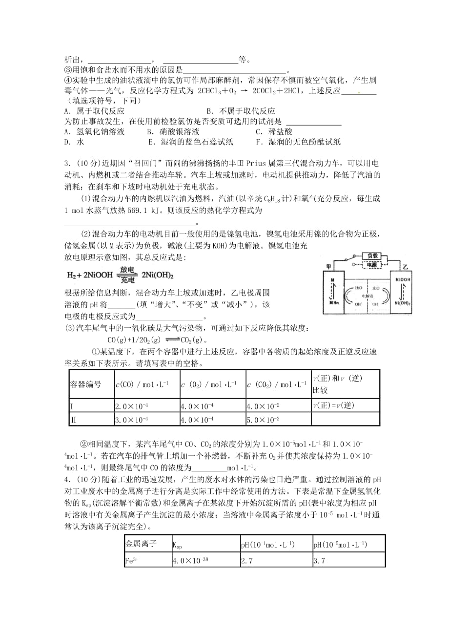 2010年各地一模化学试题II卷综合题集锦_第2页