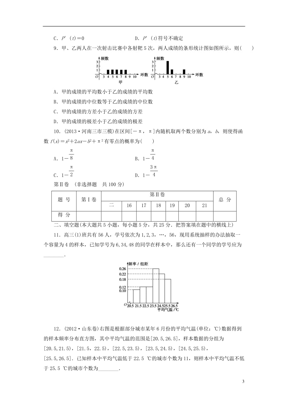 （四川专用）2014届高考数学专题阶段评估模拟卷6概率与统计文_第3页