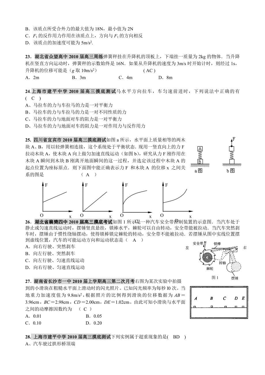 2010届牛顿运动定律试题汇编_第5页