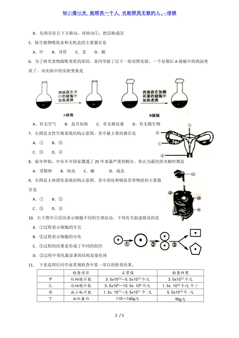 江苏省盐城市二0二一届初中毕业与升学考试综合Ⅲ生物试题（word版含答案）_第2页