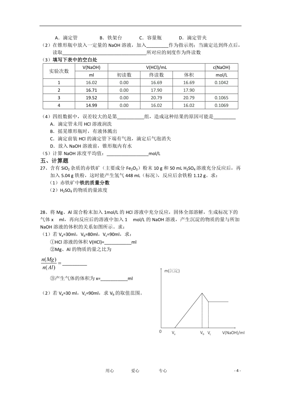 上海市重点中学高二化学上学期期末考试试题6页6页_第4页