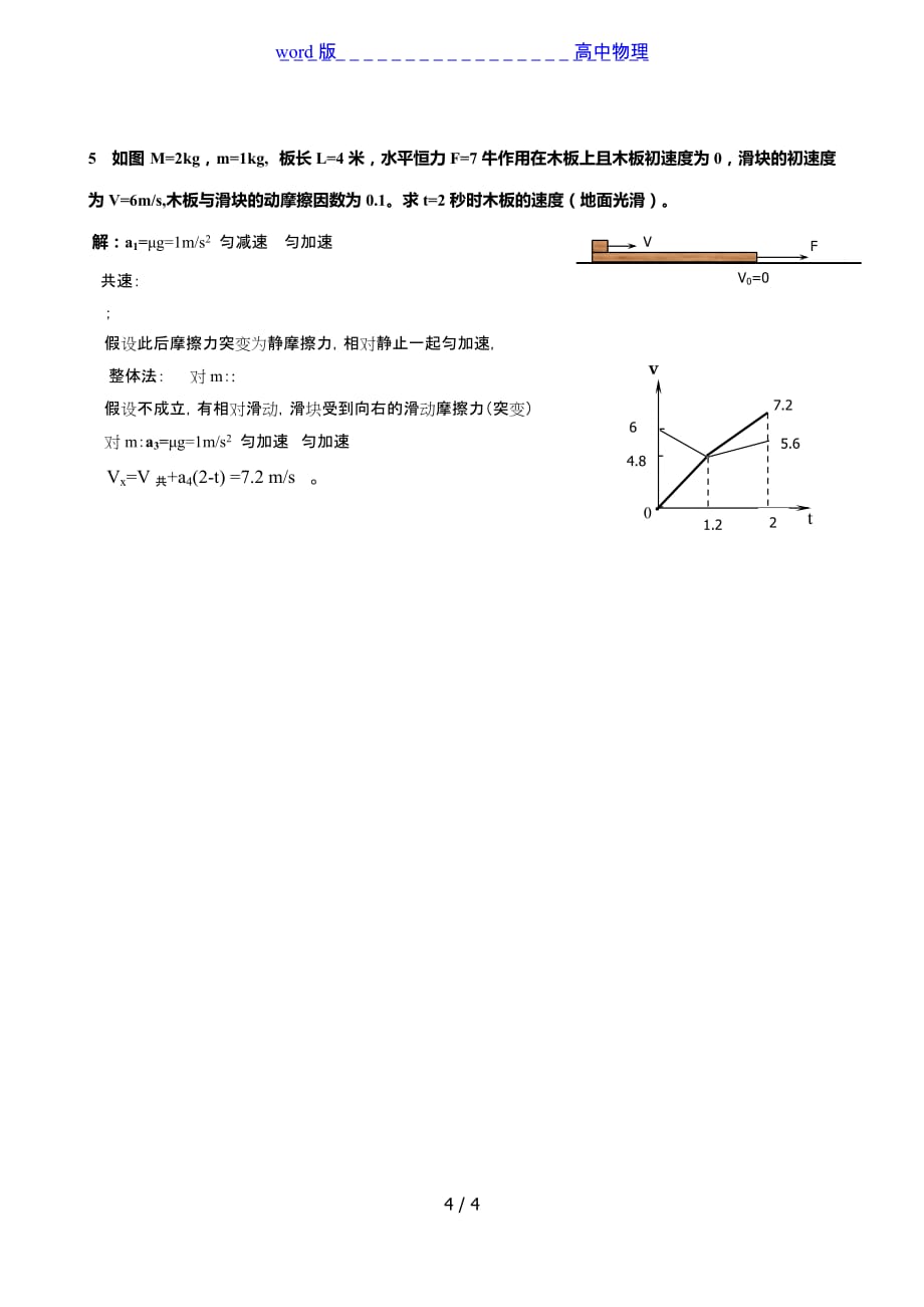 2021届高考物理一轮复习：用V-t图像巧解滑板滑块类高考压轴题_第4页