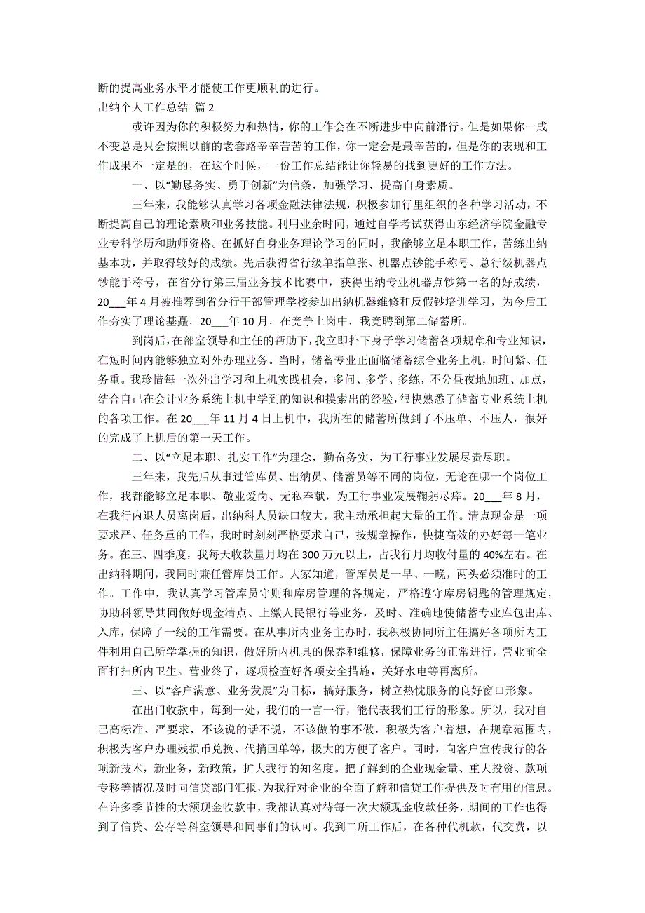 实用的出纳个人工作总结汇编5篇_第2页