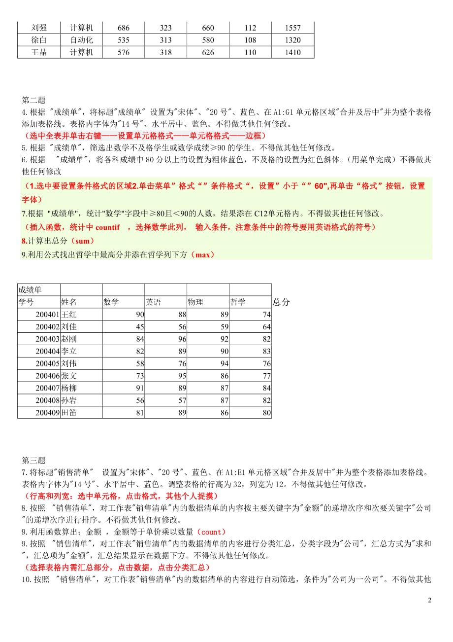 全国计算机一级EXCEL操作题5页_第2页