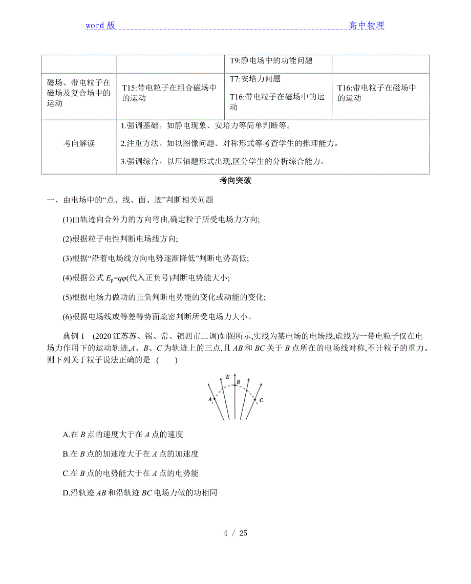 2021届高考物理二轮复习专题三　电场与磁场(考点+习题)含解析_第4页