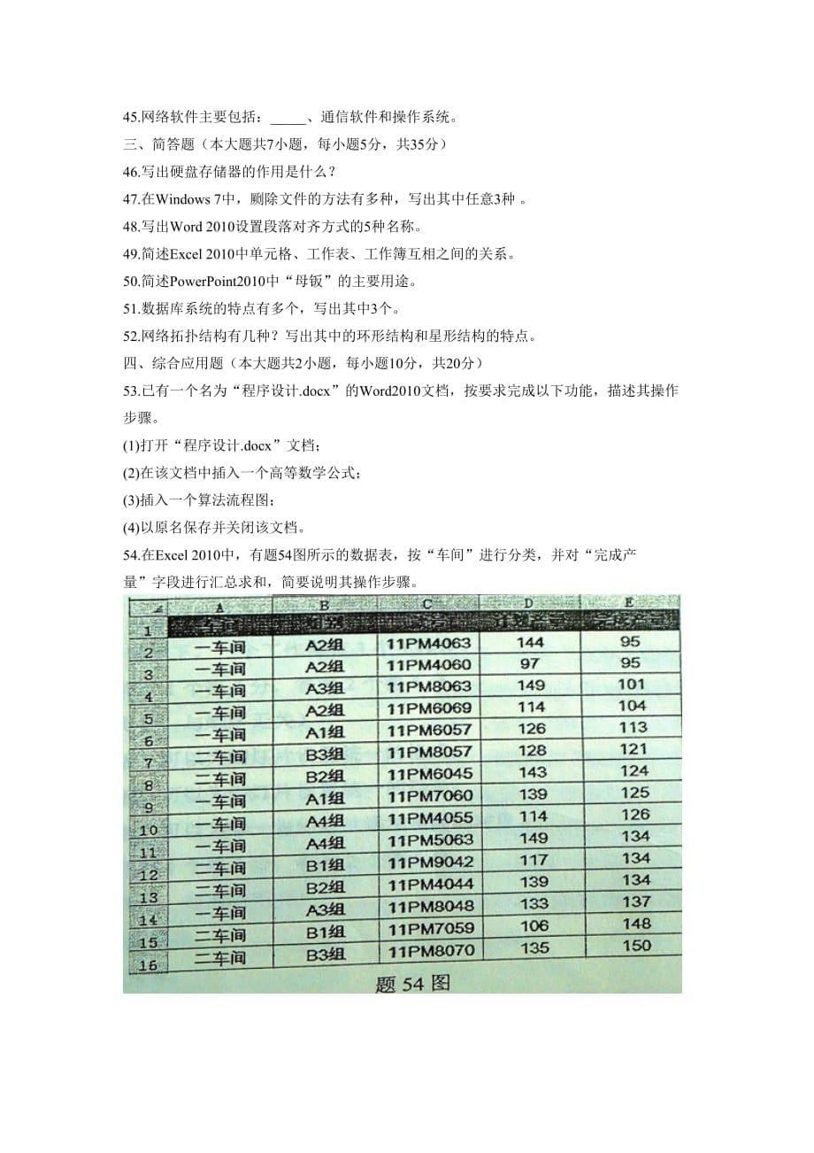 全国自考2016年10月00018计算机应用基础历年试题(含答案)8页_第5页