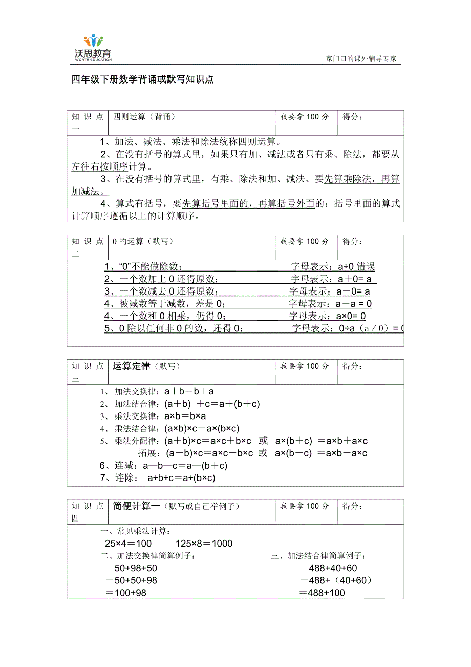 北师大版四年级下册数学期末复习资料26页_第1页