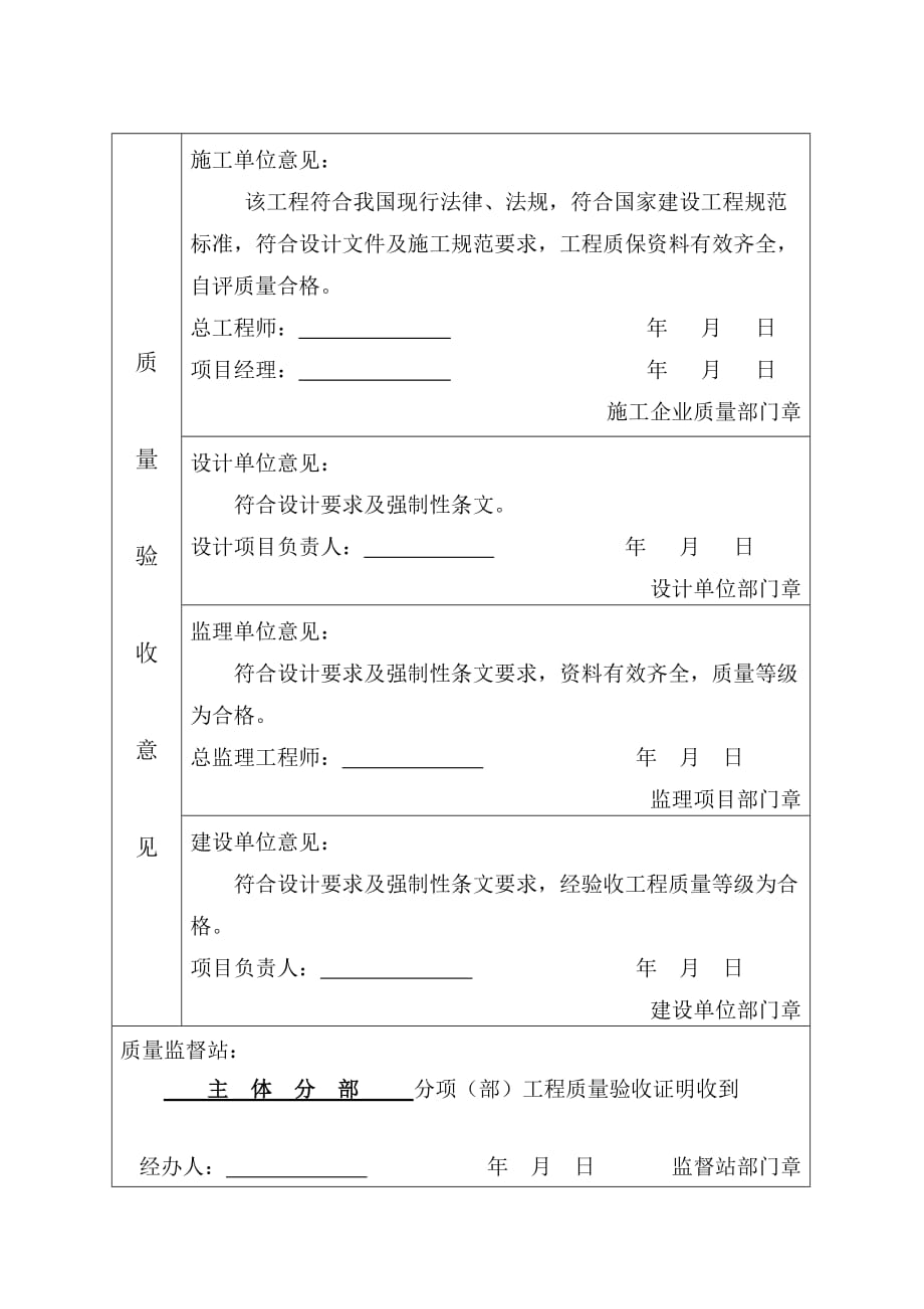 分项、分部工程质量验收证明书3页_第2页