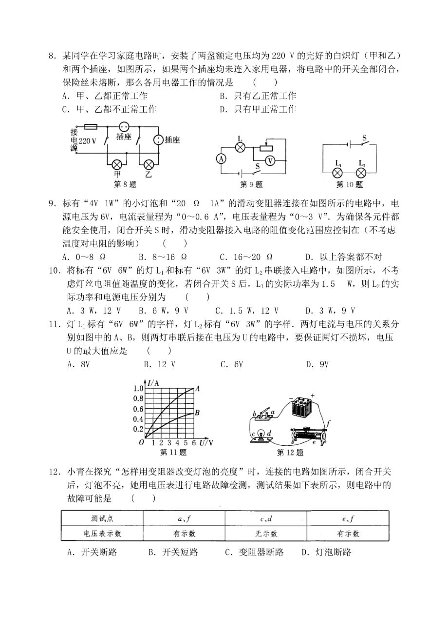 九年级物理下册第十五章电功和电热单元综合测试卷B[含答案]_第2页