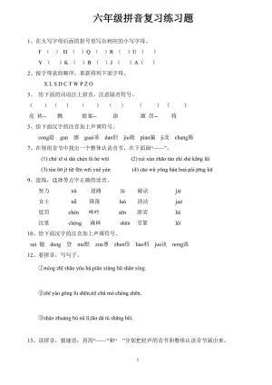 小学毕业复习拼音练习题6页