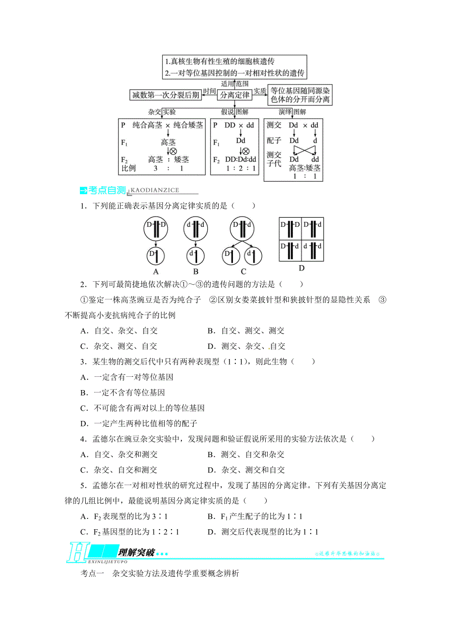 2014届高考生物(人教版)一轮复习教学案：必修2第1章遗传因子的发现第1讲孟德尔的豌豆杂交实验(一)_第3页