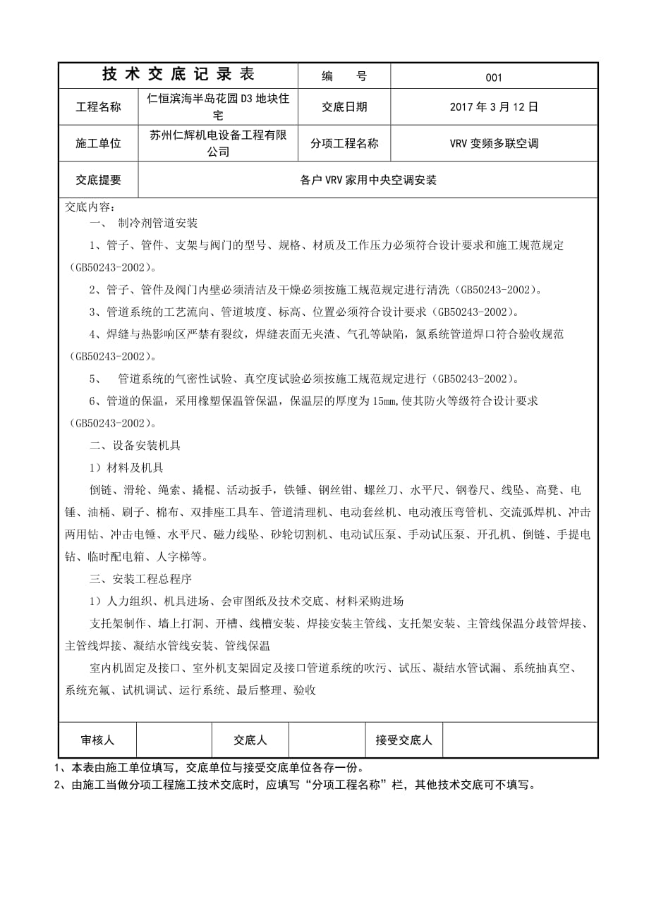 多联机空调系统-技术交底10页_第1页