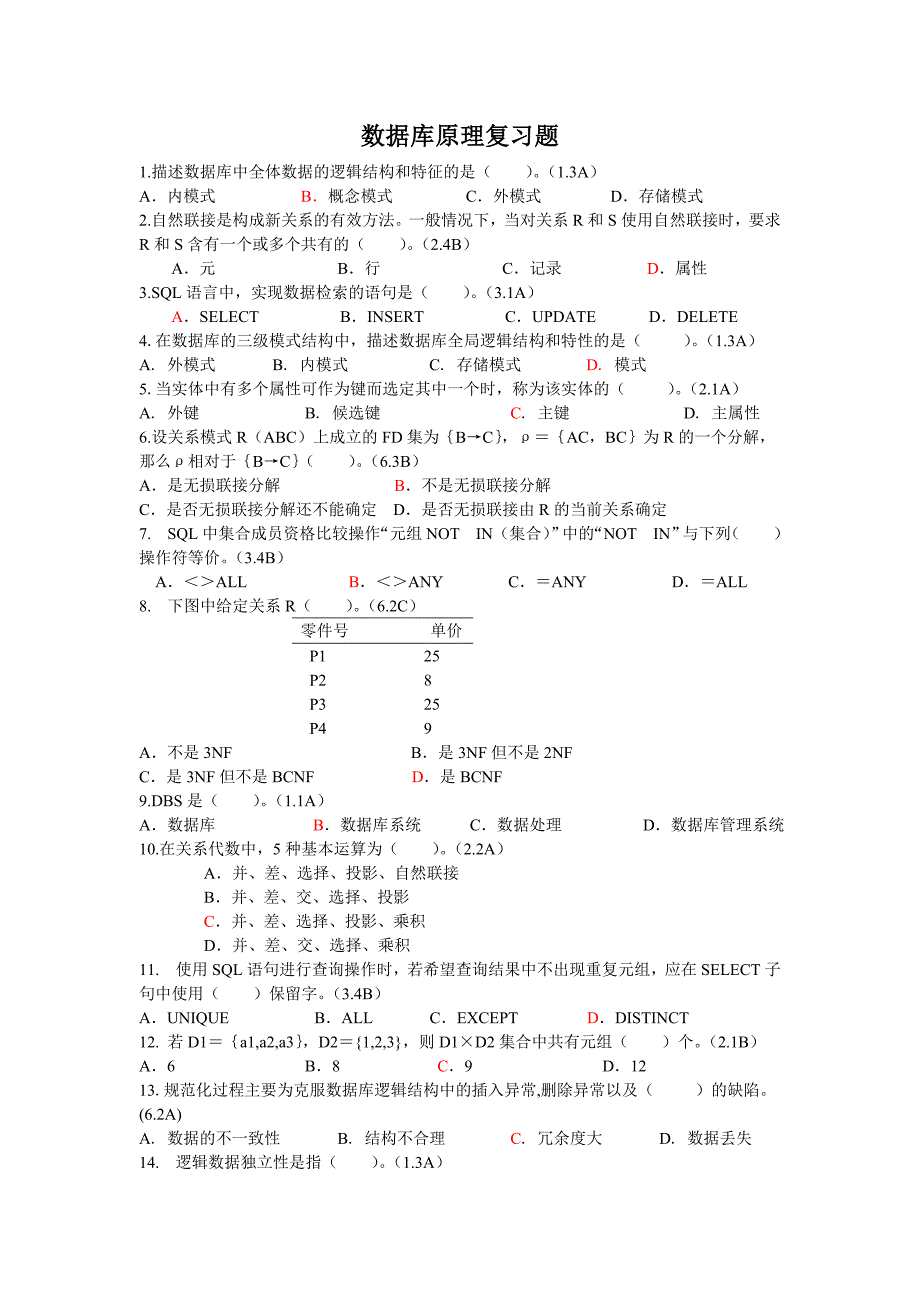 数据库原理复习题(1)17页_第1页