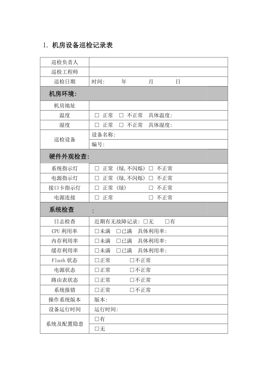 网络设备巡检记录2页_第1页