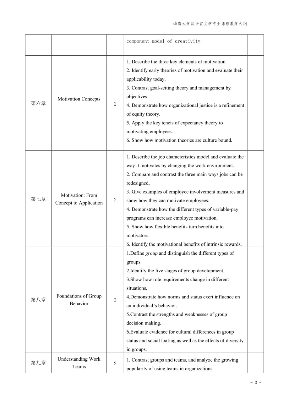 组织行为学课程教学大纲(双语)6页_第3页