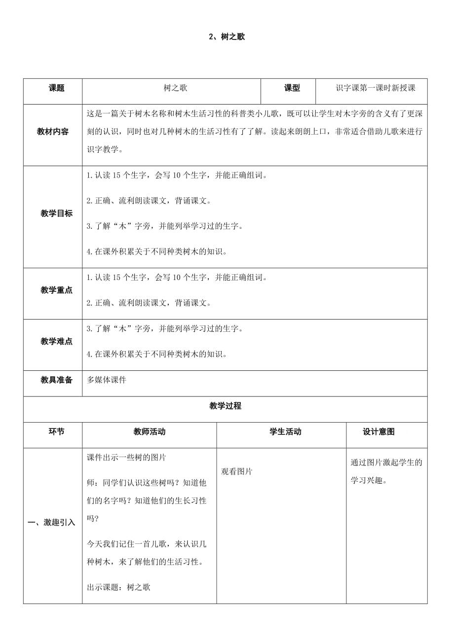 树之歌教学设计9页_第1页