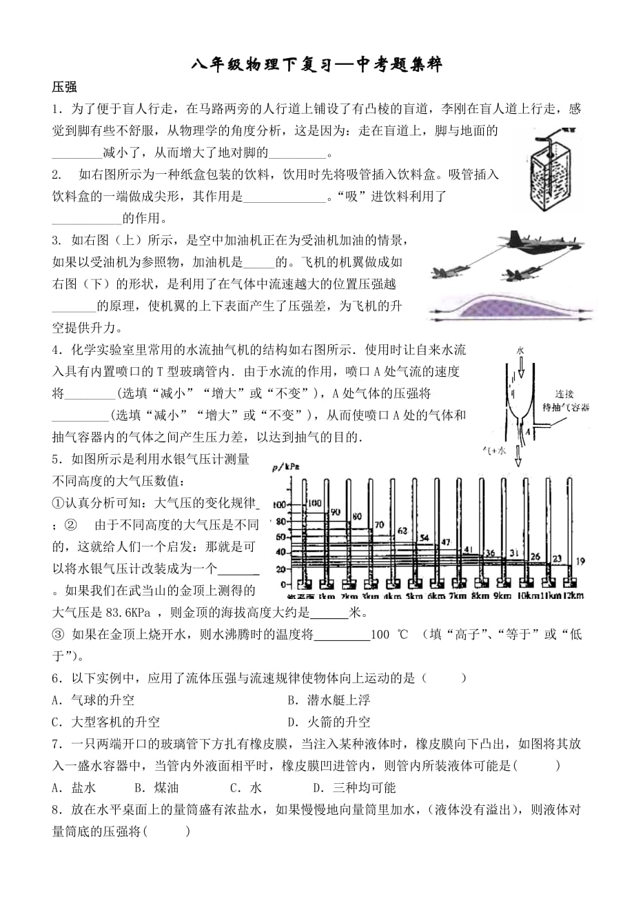 八年级物理下复习—中考题集粹_第1页