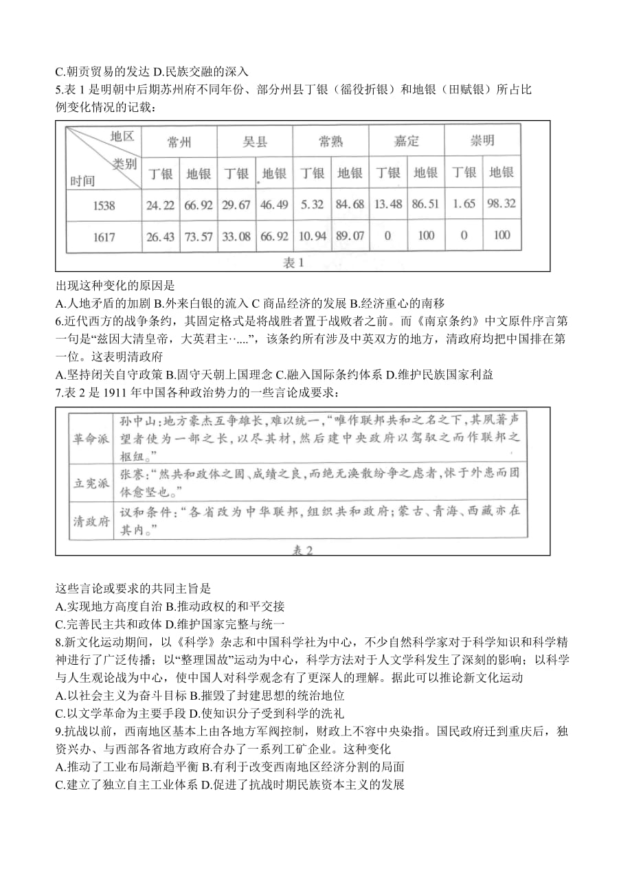 湖北省武汉市2021届高三3月质量检测 历史_第2页