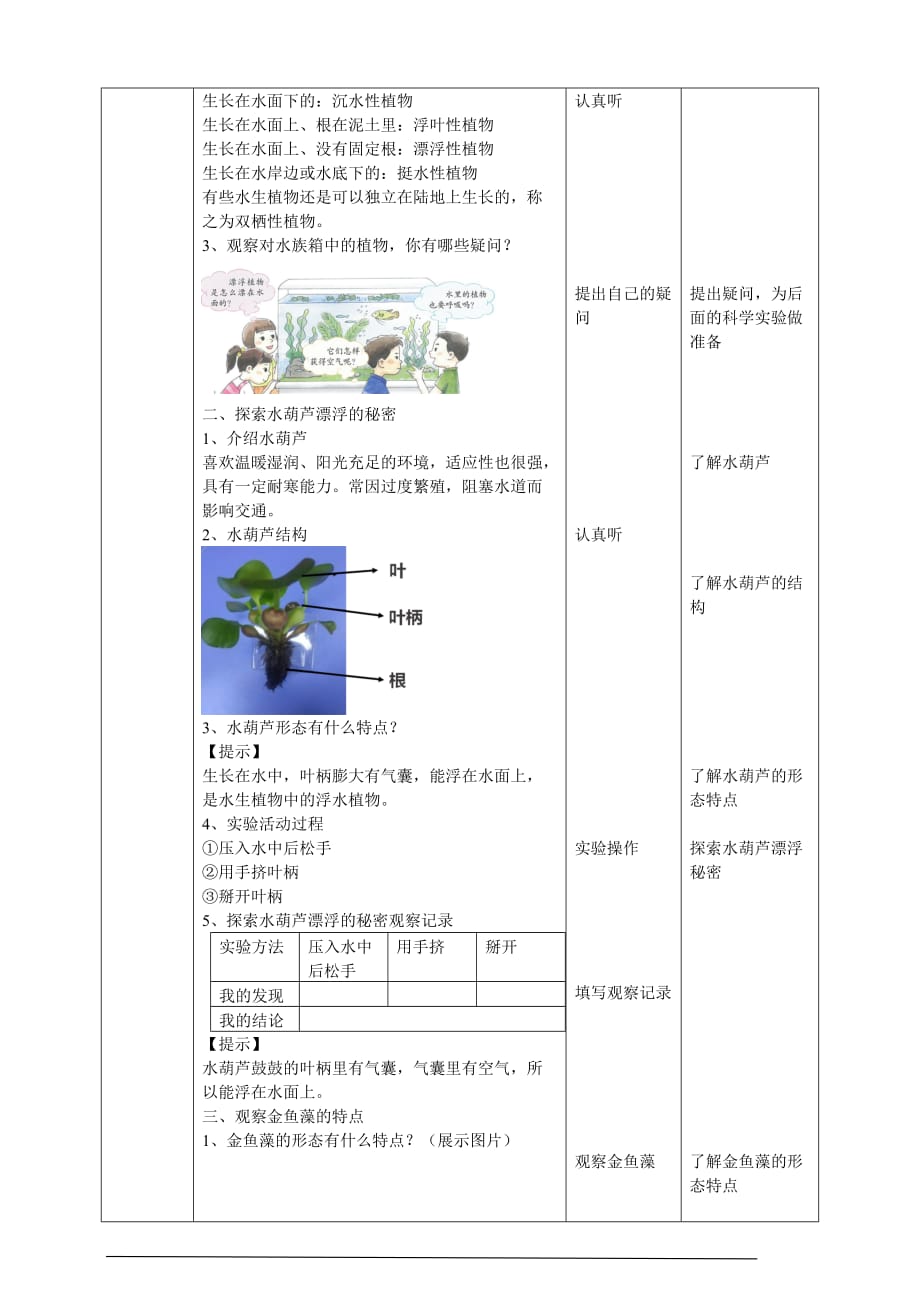 2021春苏教版科学三年级下册2.7《水里的植物》教案_第2页