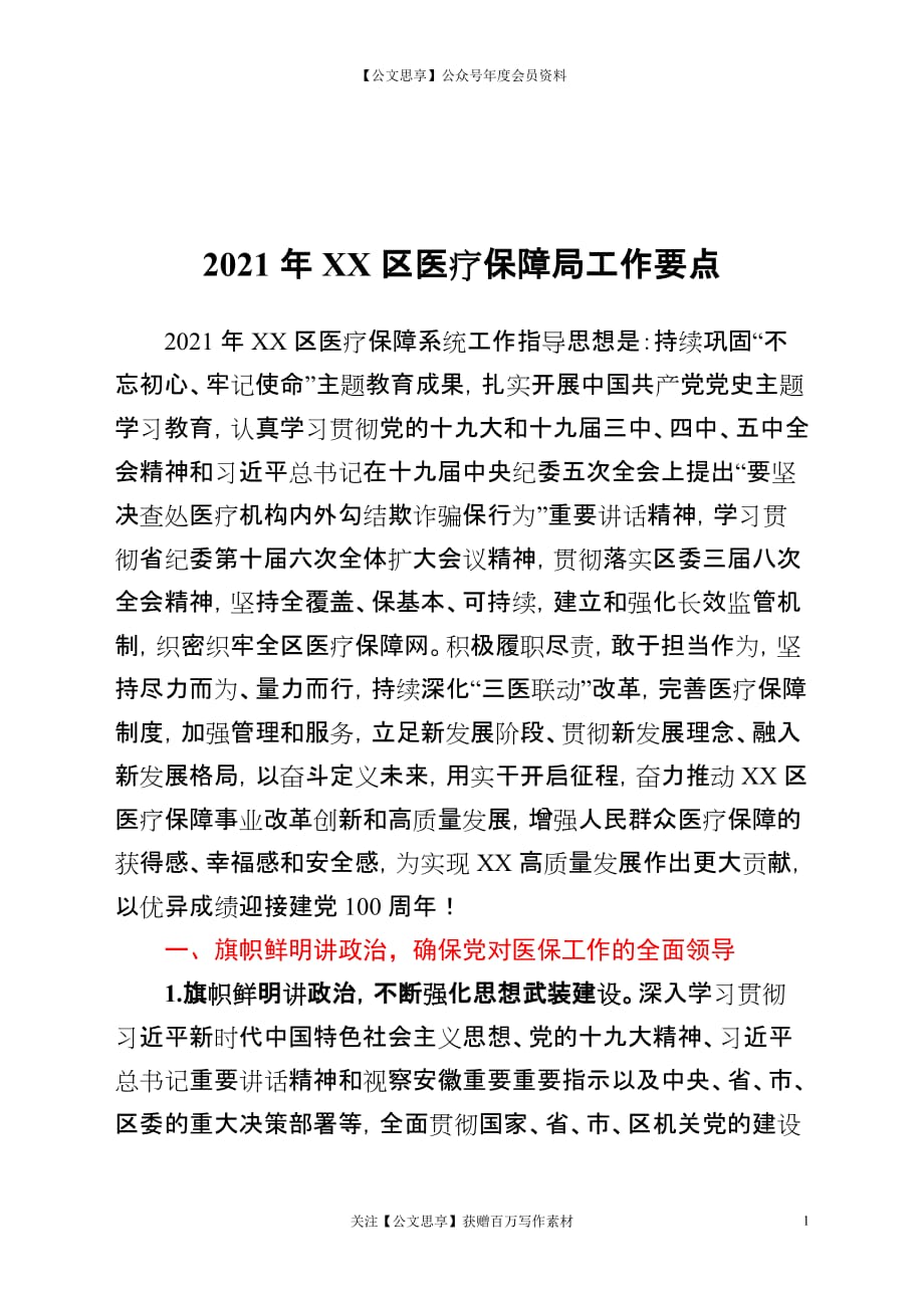 2021年XX区医疗保障局工作要点_第1页