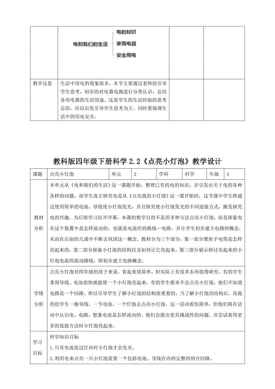 教科版四年级科学下册第二单元《电路》教案及教学反思（38页）_第5页