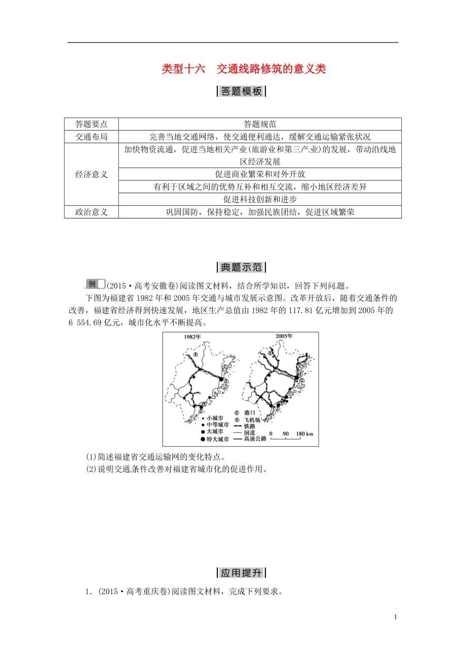 【优化】高考地理二轮复习-特色专项训练-第2部分-非选择题突破模板-类型十六-交通线路修筑的意义类5页_第1页