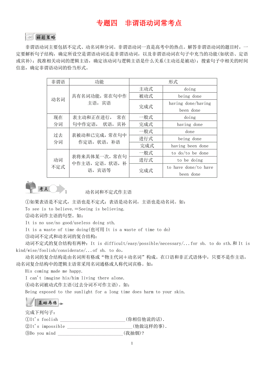 【最高考】2017届高考语法填空非谓语动词常考点12页_第1页