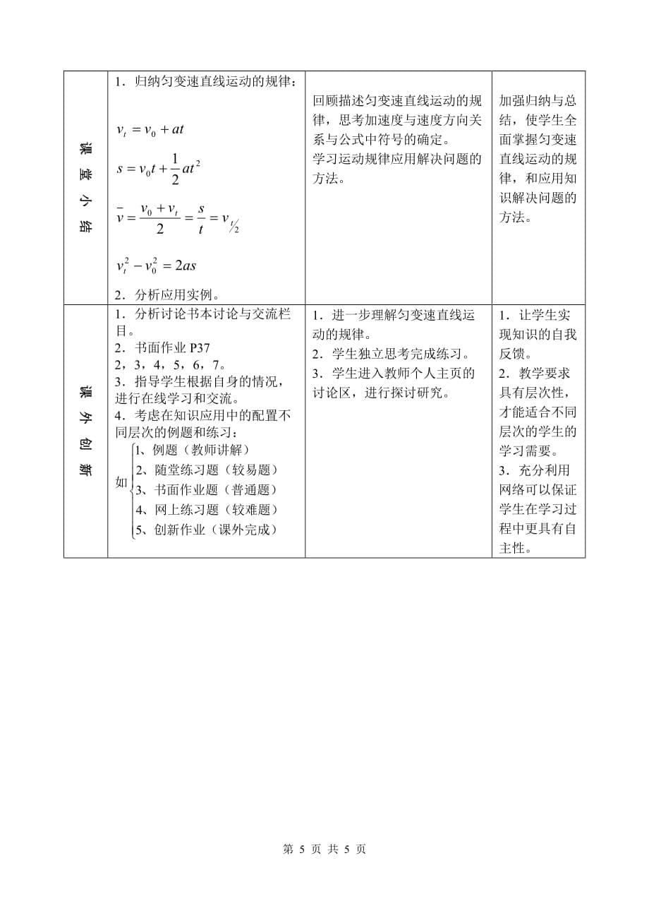 《匀变速直线运动的规律》教学设计5页_第5页