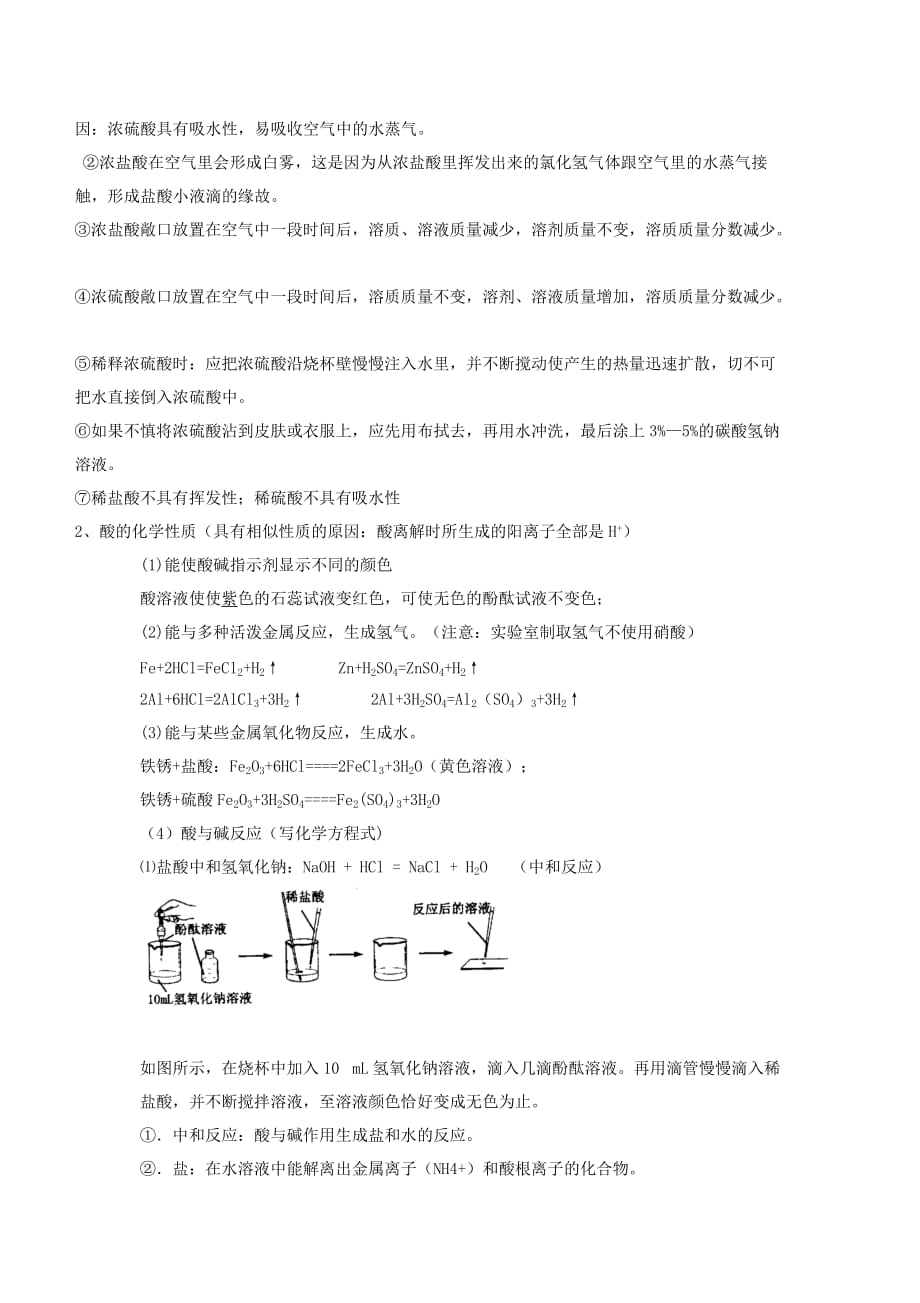 初中化学酸和碱知识点及练习题10页_第2页