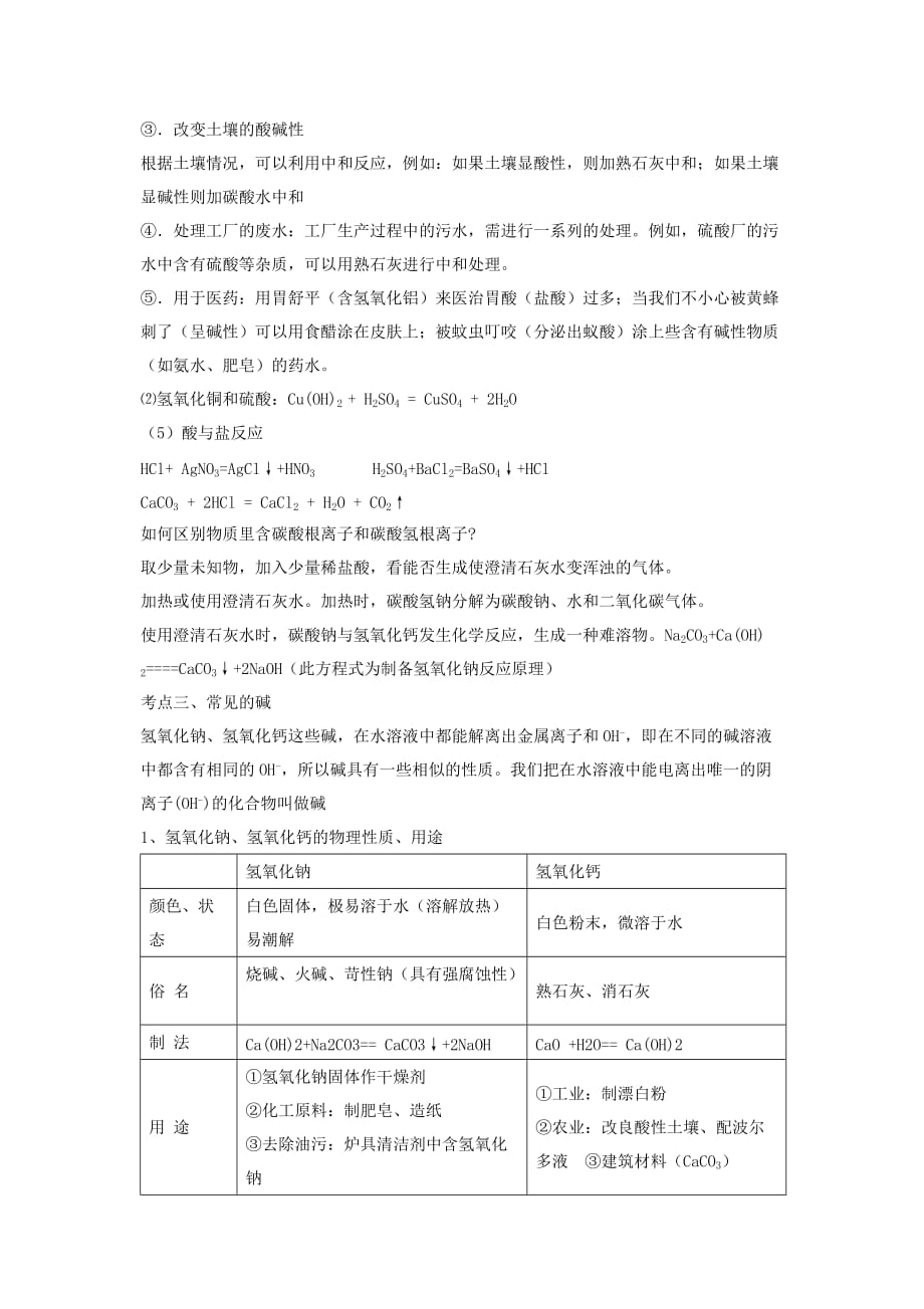 初中化学酸和碱知识点及练习题10页_第3页