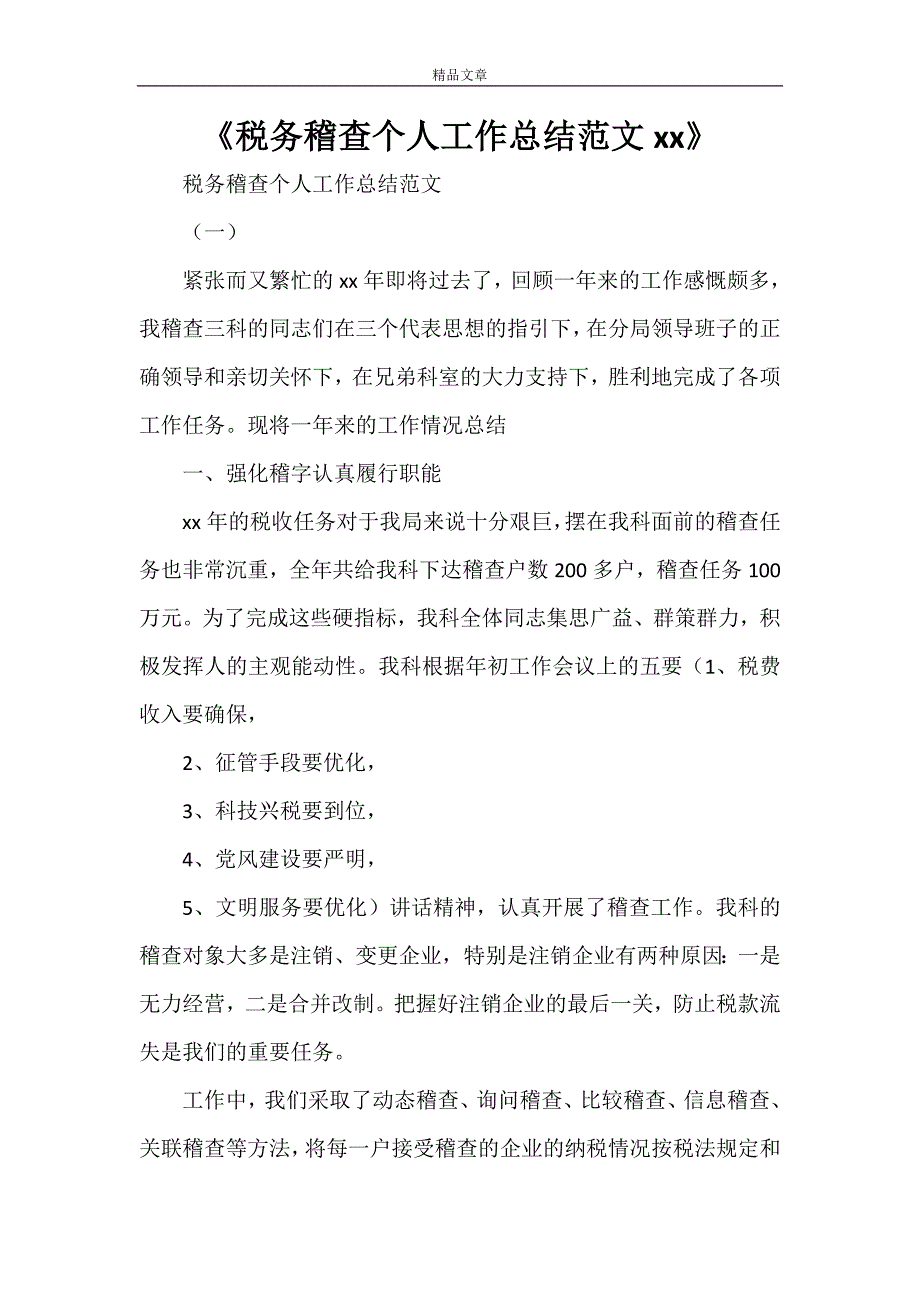 《税务稽查个人工作总结范文2021》_第1页