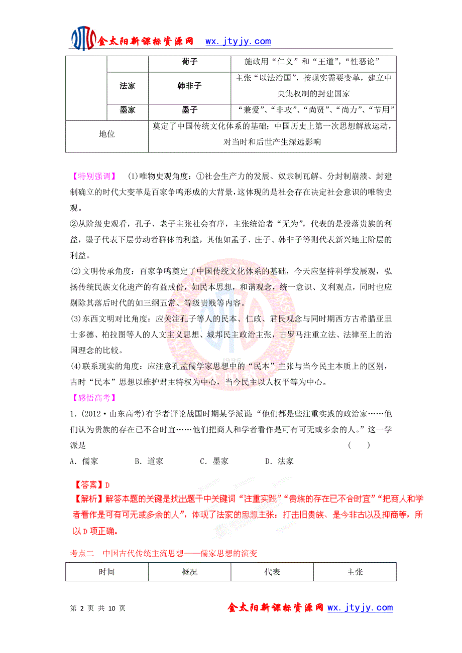 2013年高考历史二轮复习精讲精练中国史专题03中国传统主流思想的演变_第2页