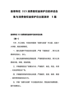 县领导在315消费者权益保护日的讲话合集与消费者权益保护日主题演讲5篇