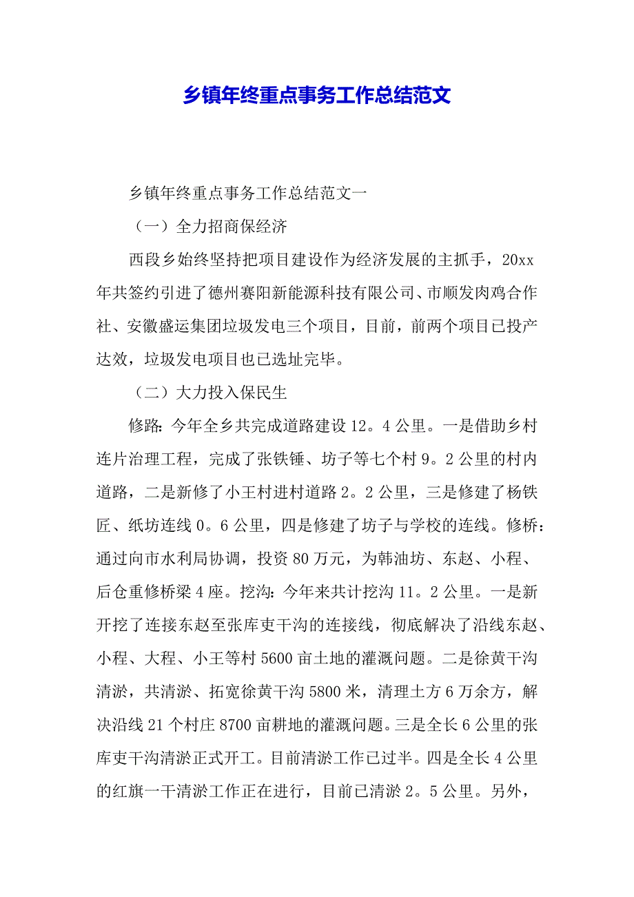 乡镇年终重点事务工作总结范文（word可编辑）_第2页