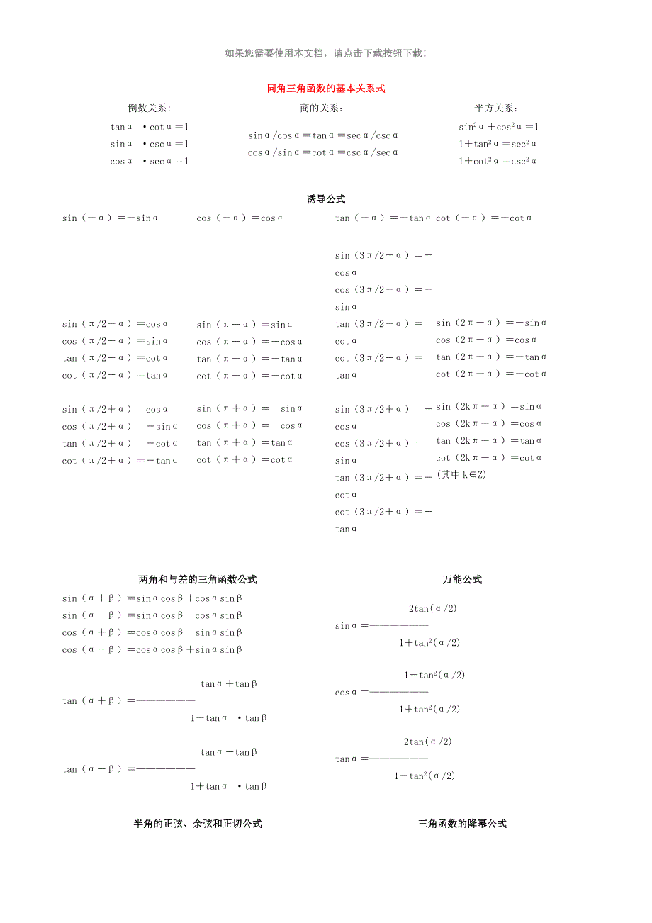 （推荐）三角函数的基本关系式_第1页