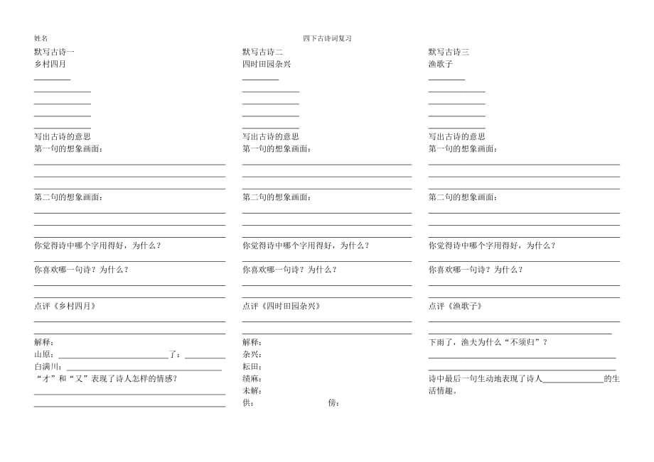 人教版四年级下册语文-古诗词复习2页_第2页