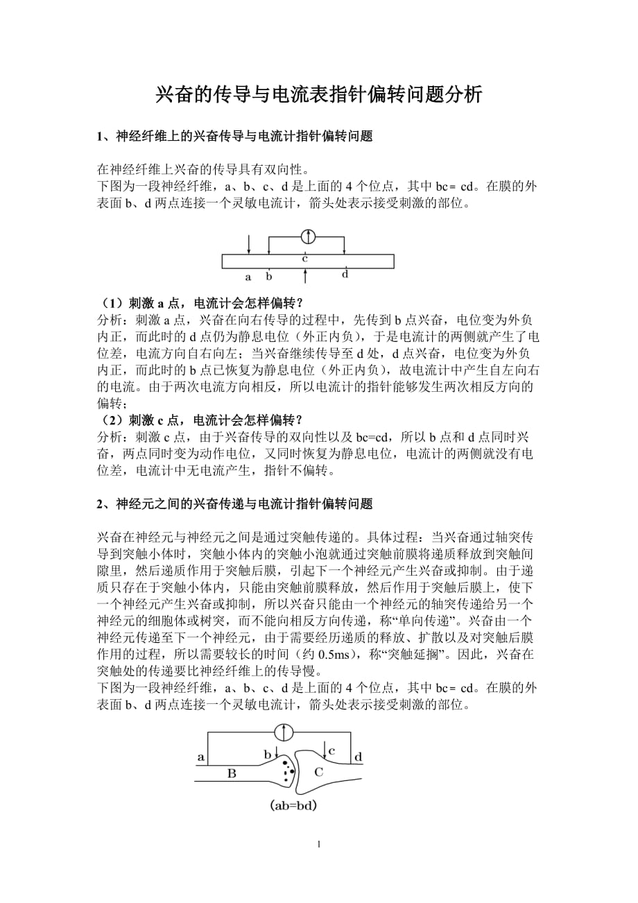 兴奋的传导与电流表指针偏转问题分析2页_第1页